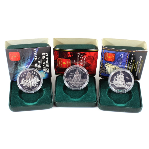 1998-2000 Proof Sterling Silver Dollars. 3pcs