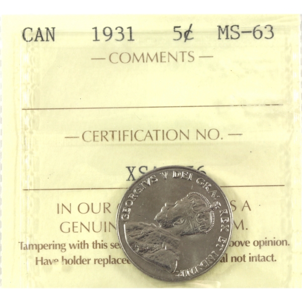 5-cent 1931 ICCS MS63