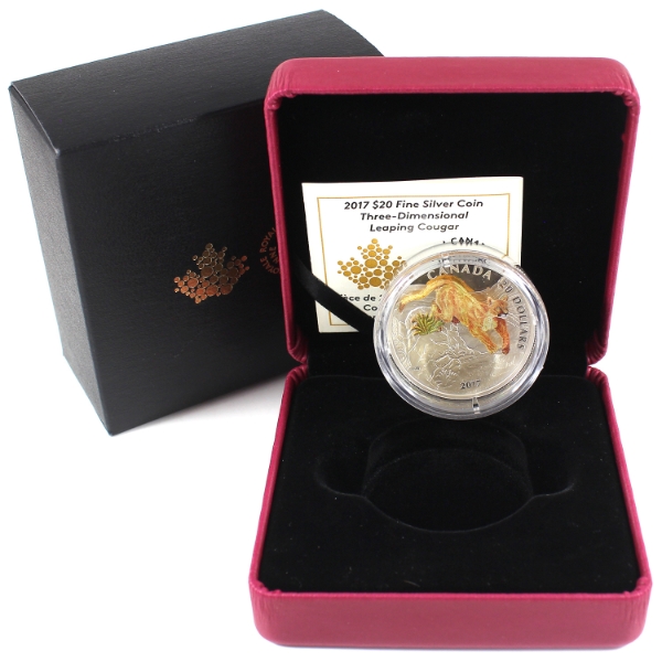 2017 $20 Three Dimensional Leaping Cougar 1oz .9999 Fine Silver Coin