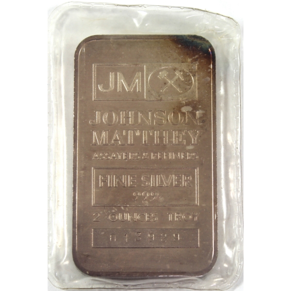 2oz Johnson Matthey Vintage .999 Silver Bar, SN: 013929. Mintage of <10000 (Tax Exempt)