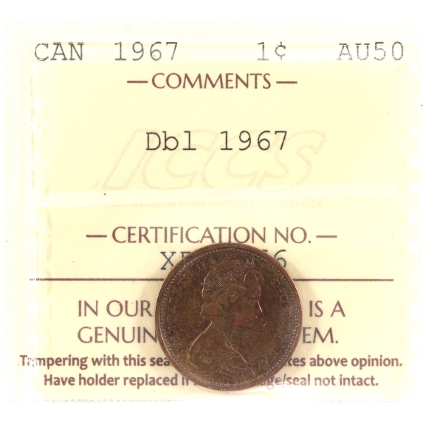 1-cent 1967 Double 1967 ICCS AU50