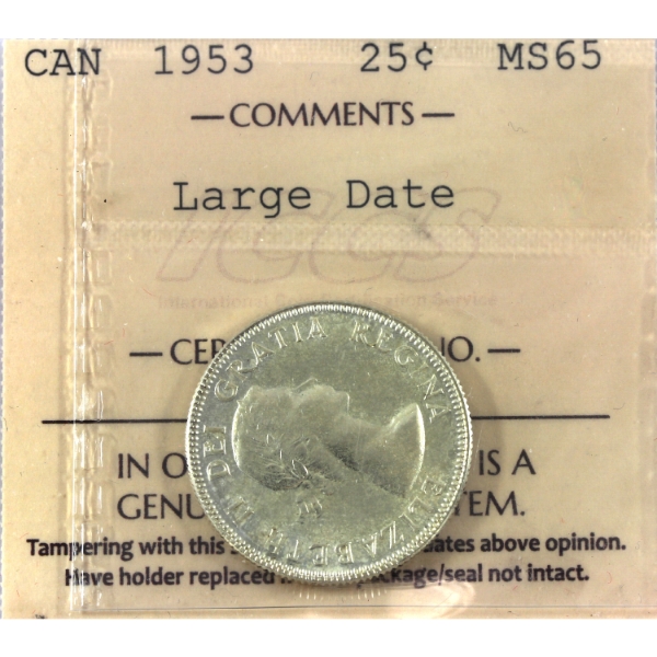 25-cent 1953 Large Date ICCS MS65