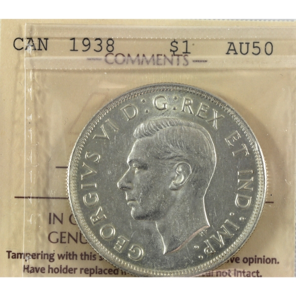 Silver $1 1938 ICCS AU50