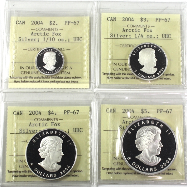 2004 Arctic Fox .9999 Fine Silver Fractional Set ICCS PF67 UHC. 4pcs. (Tax Exempt)