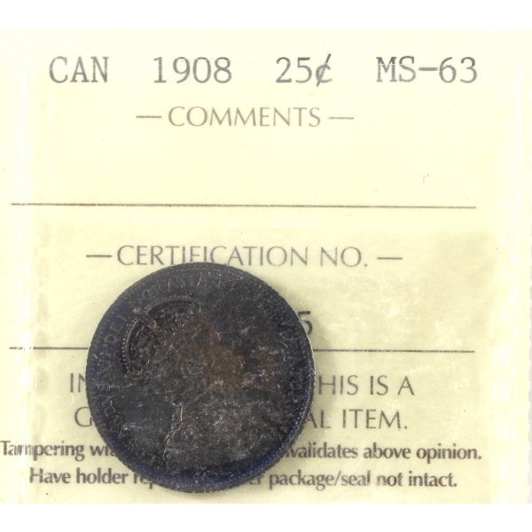25-cent 1908 ICCS MS63