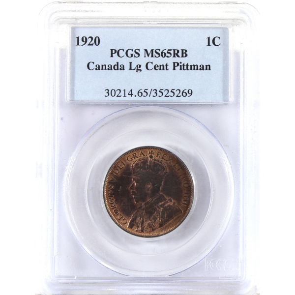 1-cent 1920 Large PCGS MS65 Red & Brown, Pittman