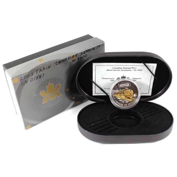 2003 $20 Transportation - Canadian National FA-1 Sterling Silver Coin w/ Selective Gold Plating