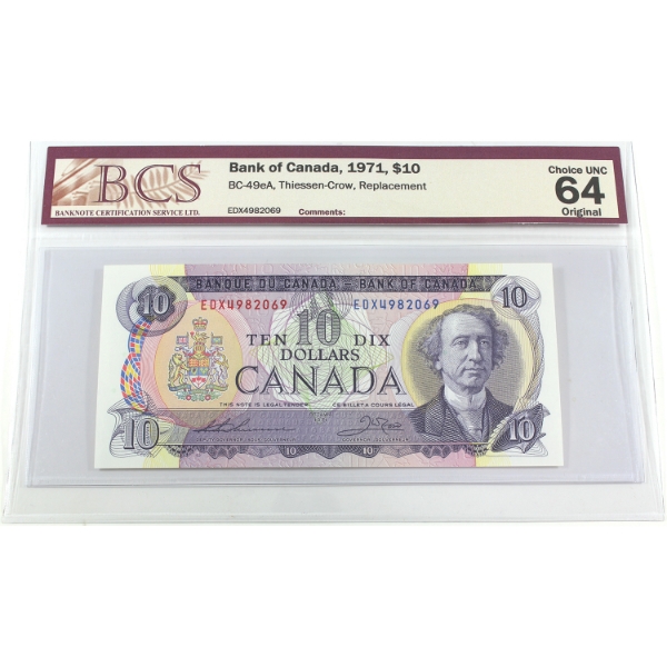 BC-49eA 1971 $10 EDX Replacement BCS CUNC64 Original Thiessen-Crow SN: EDX4982069