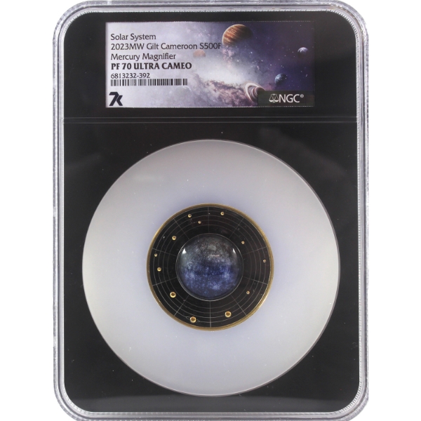 Cameroon Silver 2023MW 500 Francs Solar System - Mercury Magnifier .999 Fine Silver NGC PF70 UC