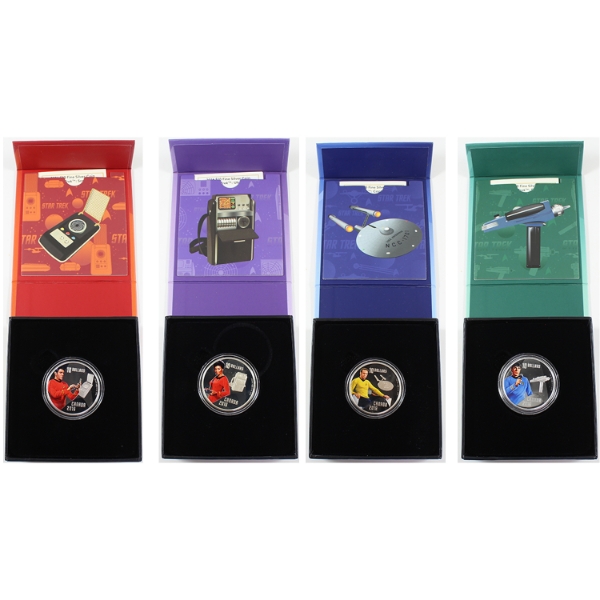 Group Lot of 2016 $10 Star Trek 50th Anniversary  .9999 Fine Silver Coins w/ Selective Colour. 4pcs.