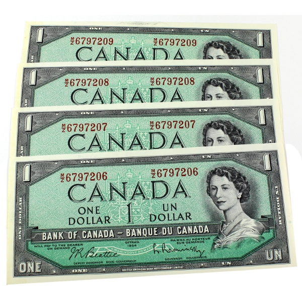 BC-45b-i 1967 $1 Consecutive Beattie-Rasminsky SN:M/Z6797206-"09. 4pcs.