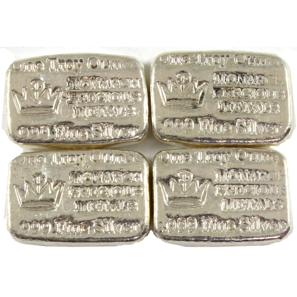4x 1oz Monarch Precious Metals .999 Fine Silver Bars. 4pcs (Tax Exempt)