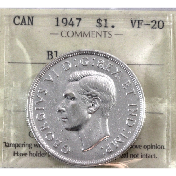 Silver $1 1947 ICCS Blunt 7 VF20