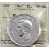 Silver $1 1947 ICCS Blunt 7 VF20