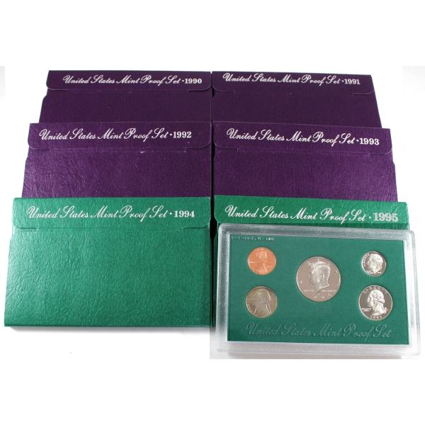 Bulk Lot of USA 1990-1995 United States Proof Sets. 6pcs.