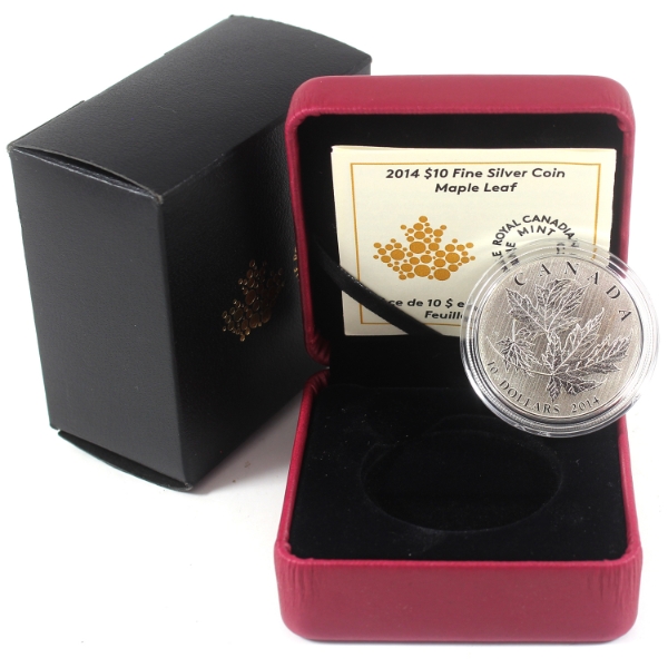 2014 $10 Maple Leaf 1/2oz .9999 Fine Silver Coin (Tax Exempt)