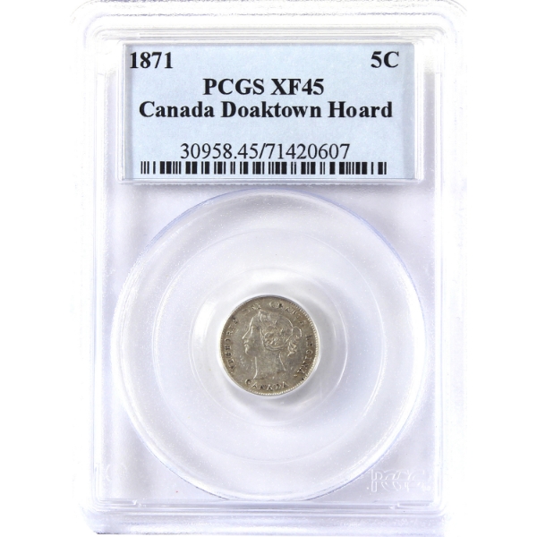 5-cent 1871 PCGS EF45 Canada Doaktown Hoard