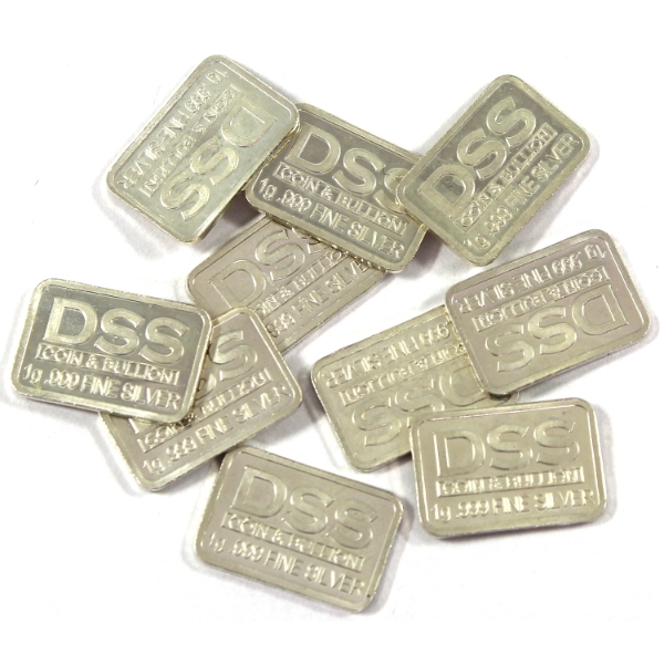 10x 1g DSS Coin & Bullion .999 Fine Silver Bars. 10pcs. (Tax Exempt)