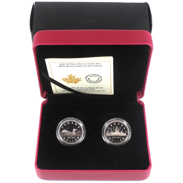 2017 $1 30th Anniversary of the Loonie 7.96g .9999 Fine Silver 2-Coin Set (Tax Exempt)