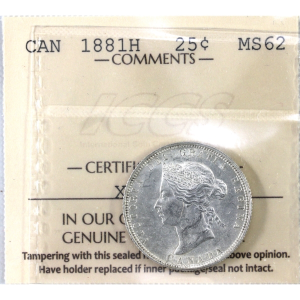 25-cent 1881H ICCS MS62