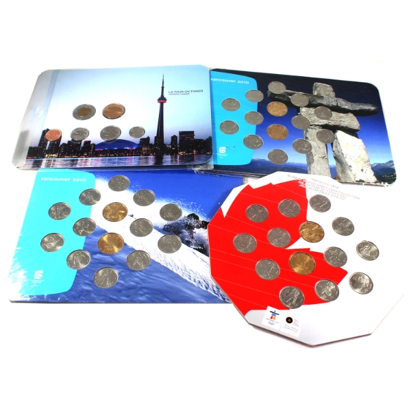 Group Lot of 2010-2011 Coin Sets in Collector Cards and Boards. 4 Sets