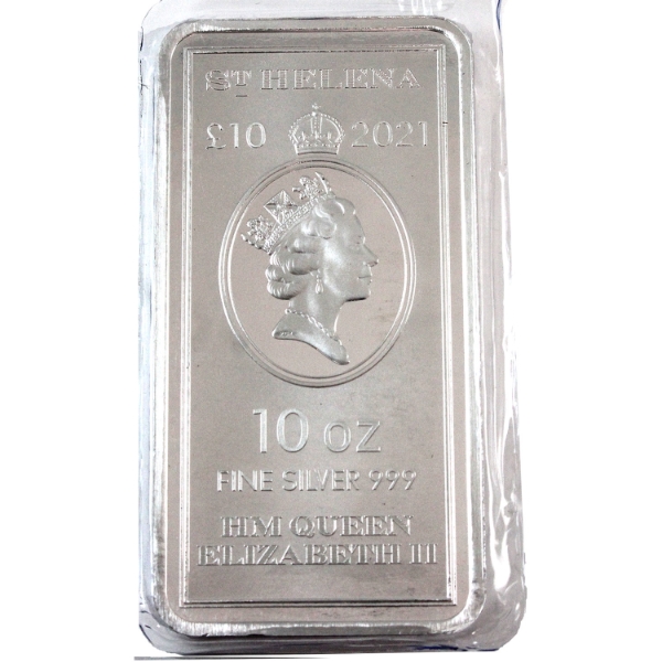 10oz 2021 Saint Helena 10 Pound East India Company Rectangular 10oz .999  Fine Silver Bar 