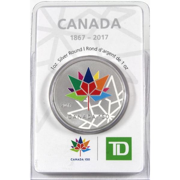 1oz TD Bank Canada 1867-2017 .999 Fine Silver Round w/ Selective Colour (Tax Exempt)