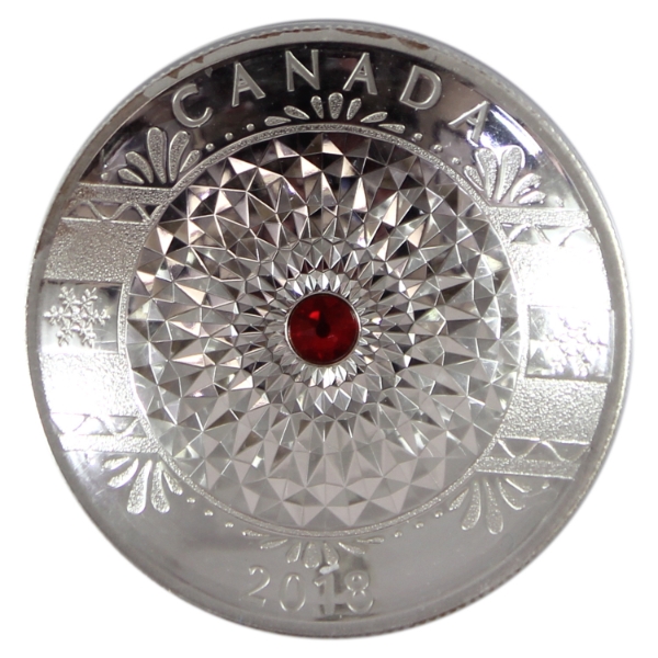 2018 $25 Classic Holiday Ornament w/ Swarovski Crystal Approx. 1oz Fine Silver Concave Shaped Coin 