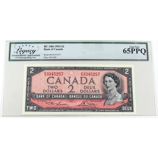 BC-38d 1954 $2 Modified Portrait Legacy GEM UNC65 PPQ Lawson-Bouey SN:R/G3345257
