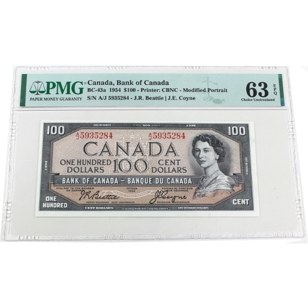 BC-43a 1954 $100   PMG CUNC63 EPQ Beattie-Coyne SN: A/J5935284