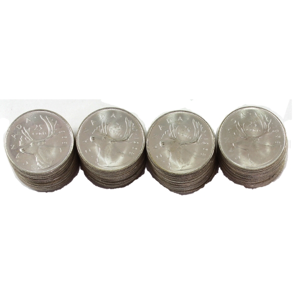 25-cent 1968 Silver Roll of 40pcs in Mint State, Some Toned