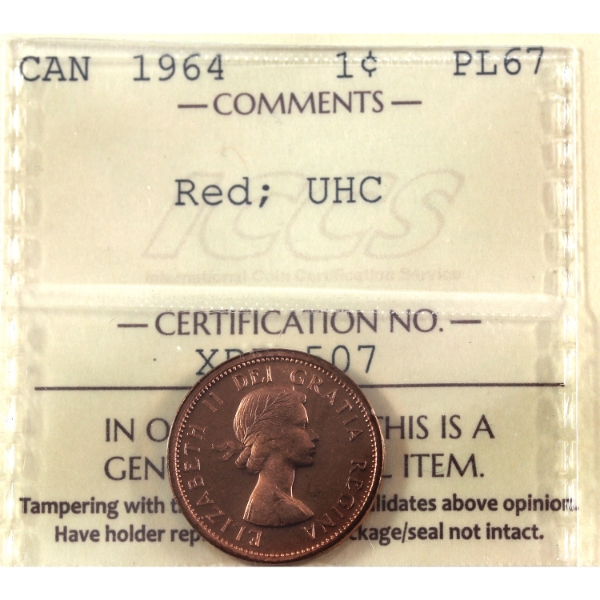 1-cent 1964 ICCS PL67 Red, Ultra Heavy Cameo