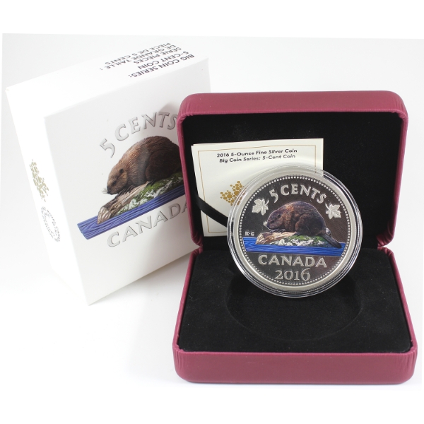 2016 5-cent Big Coin Series 5oz .9999 Fine Silver Coin (Tax Exempt)