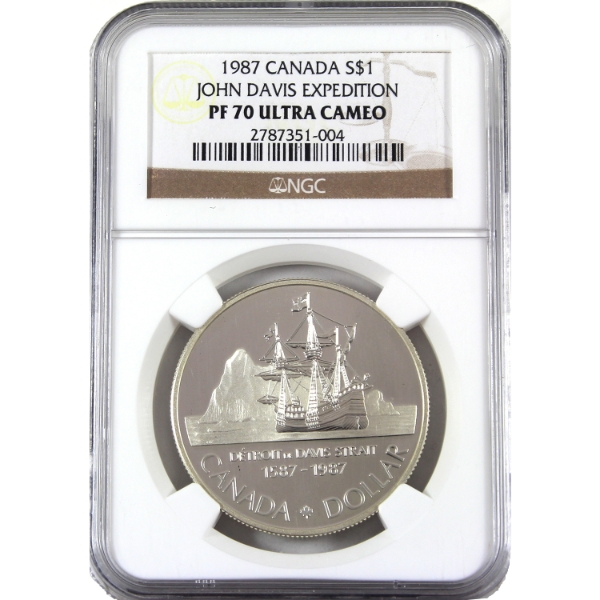 1987 $1 John Davis Expedition .500 Silver Coin NGC PF70 Ultra Cameo