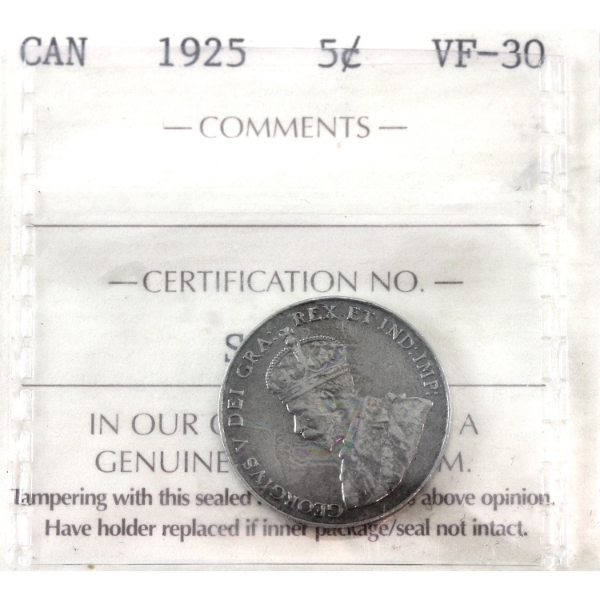 5-cent 1925 ICCS VF30