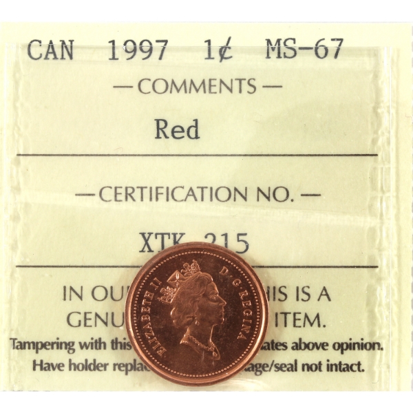 1-cent 1997 ICCS MS67 Red