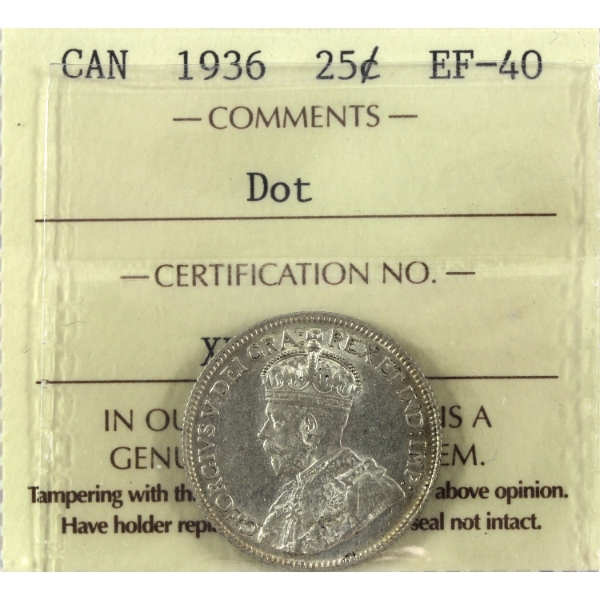 25-cent 1936 Dot ICCS EF40