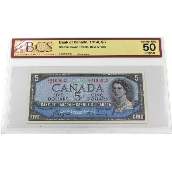 BC-31a 1954 $5 Devil's Face BCS AU50 Original Coyne-Towers SN: B/C2192933
