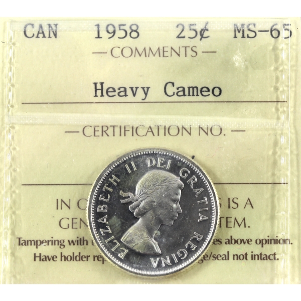 25-cent 1958 ICCS MS65 HC