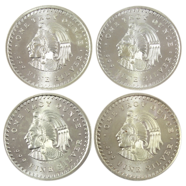 4x 1oz Golden State Mint Aztec .999 Fine Silver Rounds. 4pcs. (Tax Exempt)