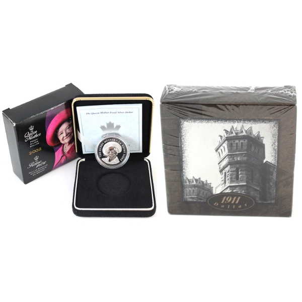 1911-2001 Proof Commemorative Sterling (Box Sealed) & 2002 Queen Mother Proof Sterling Silver Dollar