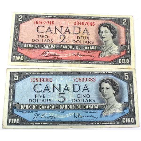 RADAR BC-38c $2 & BC-39-N1-iii $5 1954  4-digit RADARS. 2pcs.