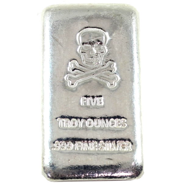 5oz Eagle Forge Mint Skull & Crossbones .999 Fine Silver Hand Poured Bar (Tax Exempt)