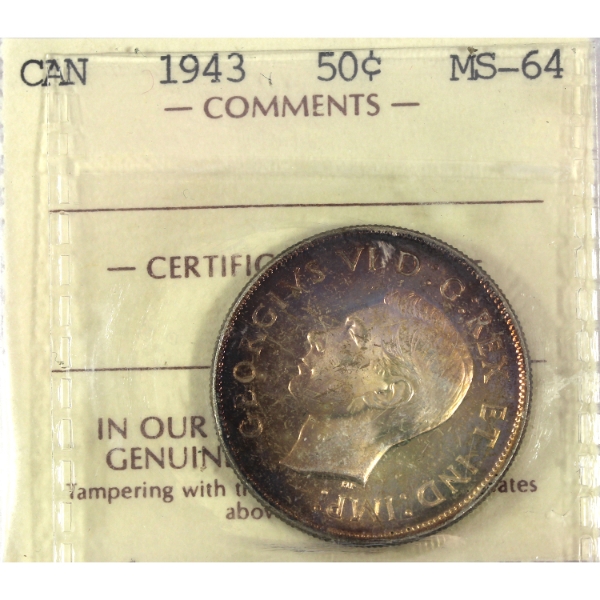 50-cent 1943 Far 3 ICCS MS64