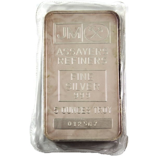 5oz Johnson Matthey Vintage .999 Silver Bar, SN: 012562. Mintage of <15000! (Tax Exempt)