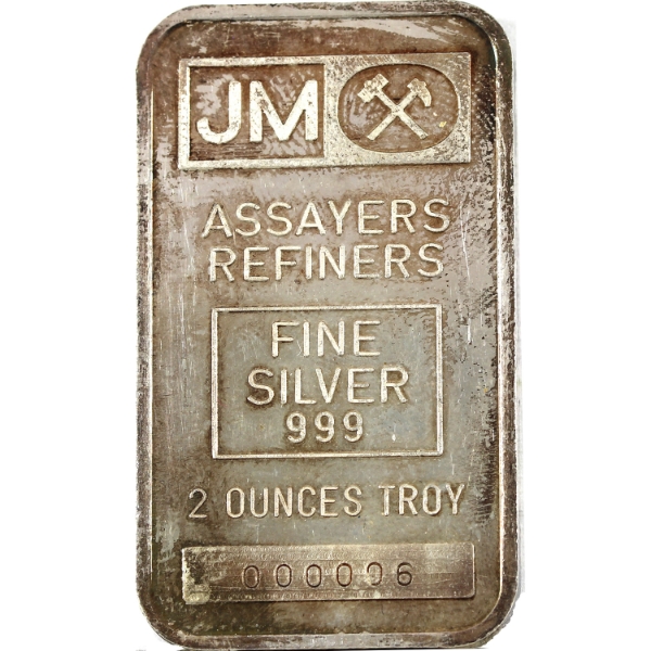 2oz Johnson Matthey Vintage .999 Silver Bar, SN: 000006. Mintage of <5000 *Low SN!* (Tax Exempt)