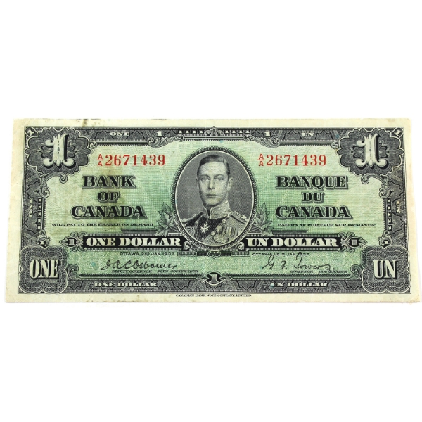 BC-21a 1937 $1 Osborne-Towers Scarce Signature Series SN:A/A2671439