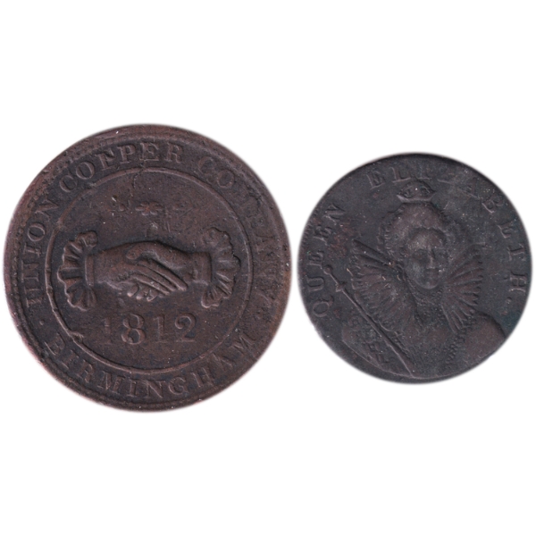 CH# DH-312 & DH-156 1794 & 1812 Britain Penny & Half Penny Tokens. 2pcs.