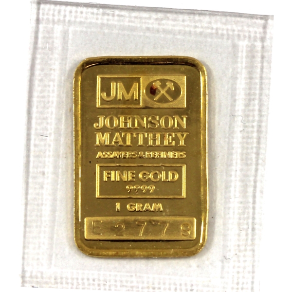 1g Gold Johnson Matthey Vintage .9999 Gold Bar, SN: E2779 (Tax Exempt)
