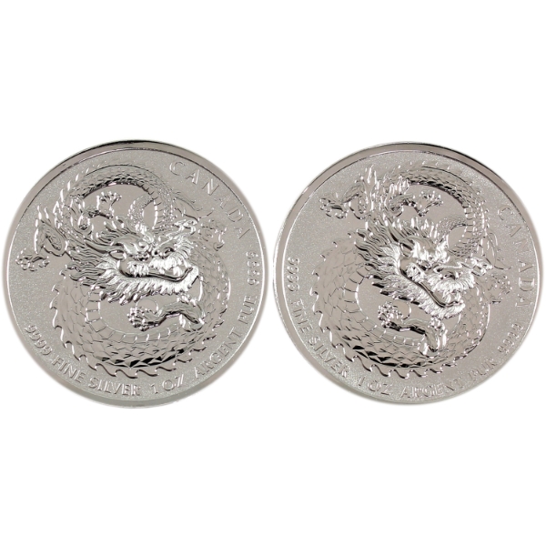 2x 1oz 2019 $5 Lucky Dragon .9999 Fine Silver. 2pcs (Tax Exempt)